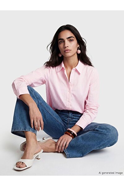 LC Waikiki Lcw Vision Pink Striped Oxford Women's Shirt
