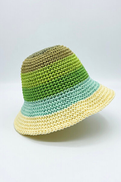 Mollycrush Γυναικείο πράσινο πλεκτό καπέλο από ψάθα με υφή πλεξούδας |   Μοντ...