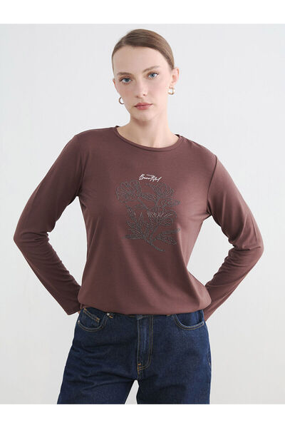 LC Waikiki NEVAVM Farkıyla LCW EVERYDAY Καφέ οβάλ γυναικείο κορμάκι με πέτρα ...