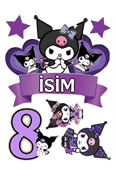 telaşe memuru İSİMLİ - 8 Yaş Kuromi Pasta Süsü - Pasta Resmi ve Pasta Baskısı...