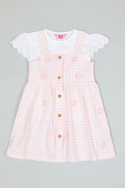 R&B Solid Top and Checked Pinafore Set