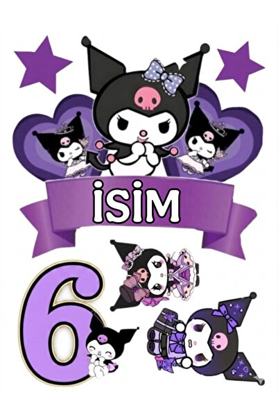 telaşe memuru İSİMLİ - 6 Yaş Kuromi Pasta Süsü - Pasta Resmi ve Pasta Baskısı...
