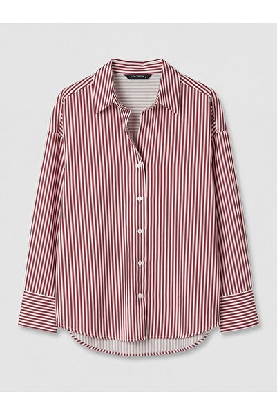 LC Waikiki LCW Vision Çizgili Oversize Poplin Kadın Gömlek