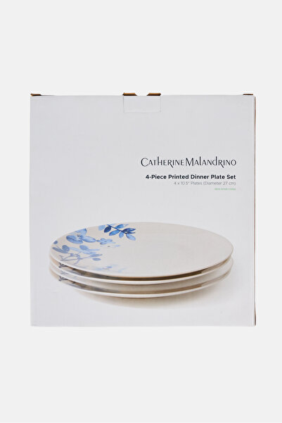 Catherine Malandrino 4 Pieces Printed Dinner Plate Set, White