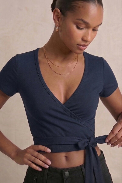 fablair Διπλόστρωτη μπλούζα με δέσιμο στο λαιμό, κοντομάνικη, από ελαστικό βα...