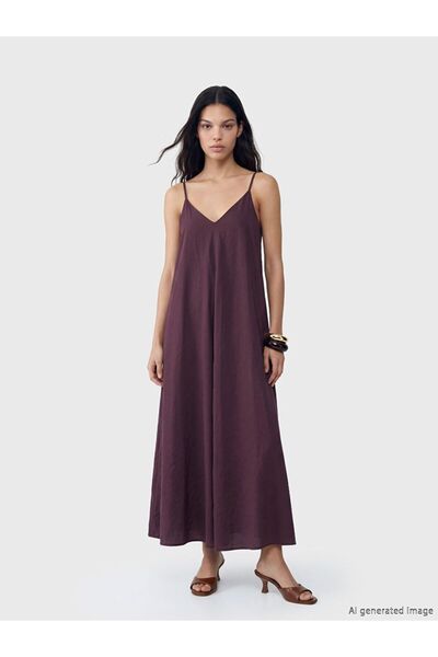 LC Waikiki LCW Vision Φόρεμα σε γραμμή Α με λαιμόκοψη V και λουράκια