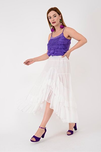 Hazinedan Γυναικεία αυθεντική ιταλική λευκή φούστα με επένδυση, ειδικού σχεδι...