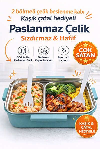 genel tr Benmarili Paslanmaz Çelik Yemek Kabı 2 Bölmeli Beslenme Kabı Saklama...