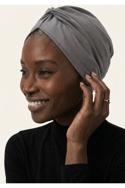 elysianfidan Drawstring Double-Sided Dark Gray Ready-Made Turban Hijab Bonnet