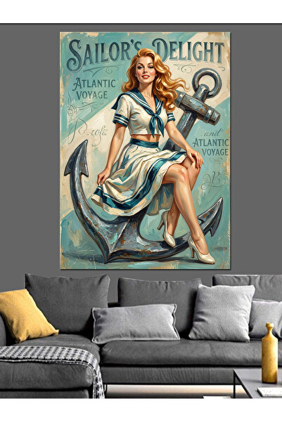 Artmeg Vintage Sailor Delight Sailor Woman Decorative Canvas - Mdf Wood Painting