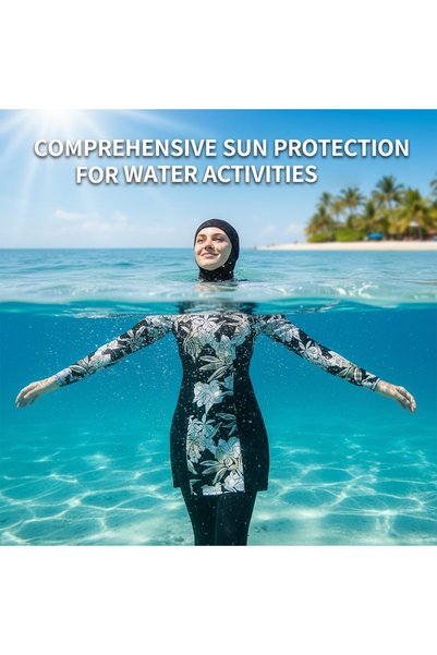 casme Women Muslim Modest Swimwear Islamic Burkini Two-Piece Bathing Suits Long Sleeve Full Coverage Tops