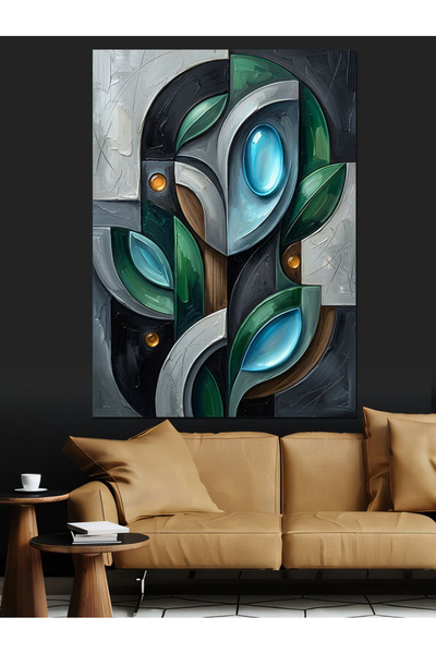 Artmeg Pânză decorativă cu design geometric modern cu frunze de copac - Tablo...
