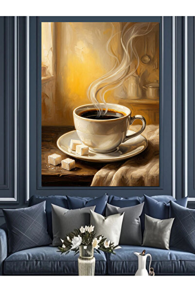 Artmeg Hot Coffee Delight on Smoke Decorative Canvas - Mdf Wood Table
