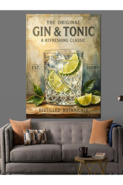 Tablo Mega Gin And Tonic Retro İçecek Tabelası Dekoratif Kanvas - Mdf Ahşap T...