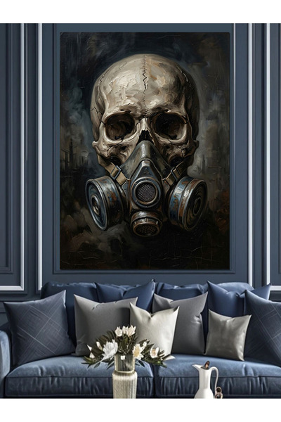 Artmeg Pânză decorativă cu design modern de craniu cu mască de gaz - Tablou d...