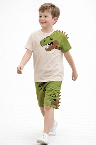 Honey Kids Erkek çocuk dinazor desen şortlu alt üst takım