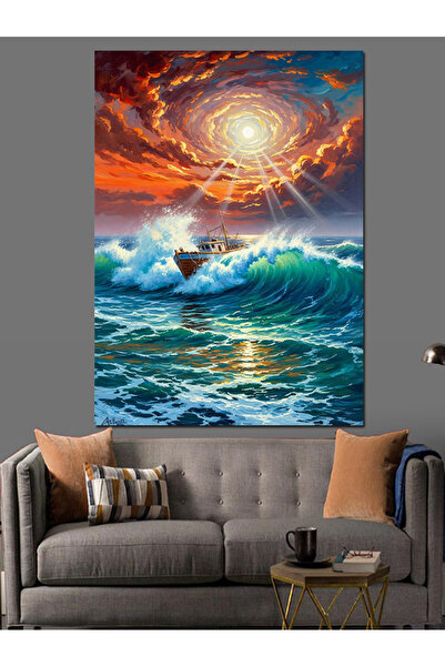 Artmeg Pictură Apus de soare pe mare ondulată - Pânză decorativă - Pictură di...