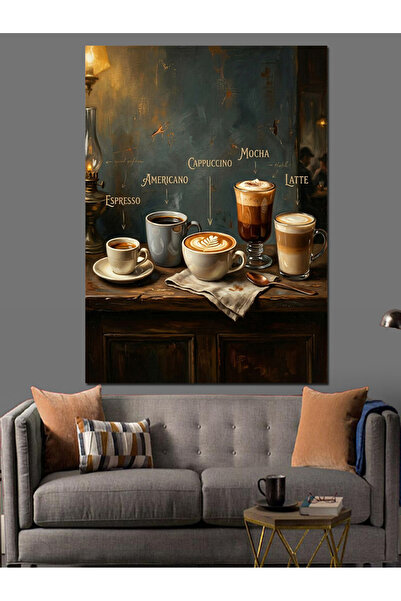 Artmeg Diverse căni de cafea pentru bucătărie Pânză decorativă - Masă din lem...
