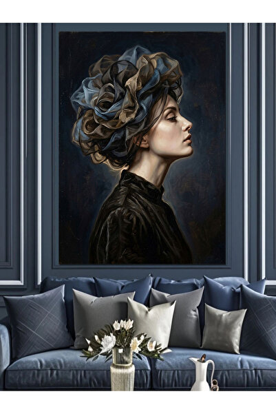 Artmeg Pânză decorativă cu femeie elegantă cu pălărie și pene - Masă din lemn...