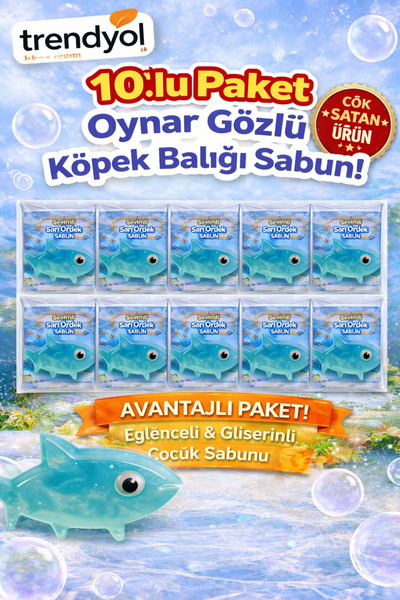 shop 10’lu Paket Oynar Gözlü Köpek Balığı Sabun El Yapımı Gliserinli Çocuk Sa...