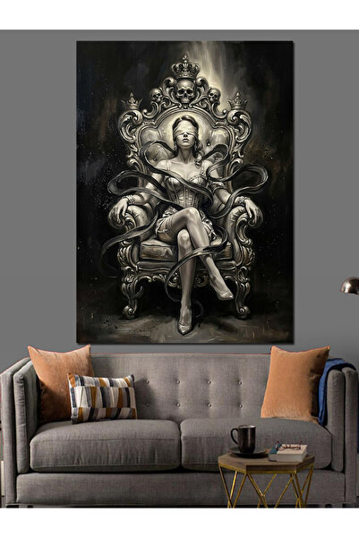 Artmeg Regina Majestuoasă Așezată pe Tron - Pânză Decorativă cu Schelet - Mas...