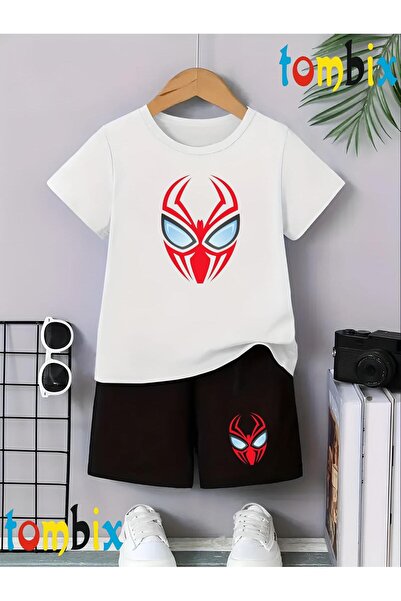 tombix Spider Mask Printed T-Shirt Shorts Summer Children's Set