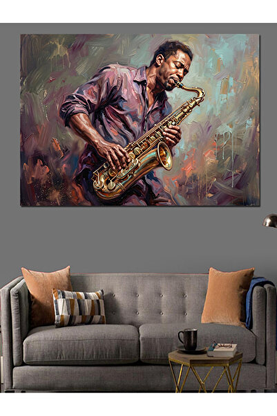 Artmeg Portret de muzician jazz care cântă la saxofon, pânză decorativă - tab...