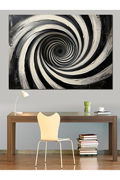 Artmeg Pânză decorativă cu spirală infinită alb-negru - Pânză din lemn MDF