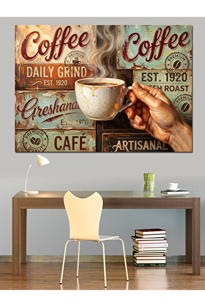 Artmeg Cană de cafea în mână Colțul cafelei Pânză decorativă - Masă din lemn MDF