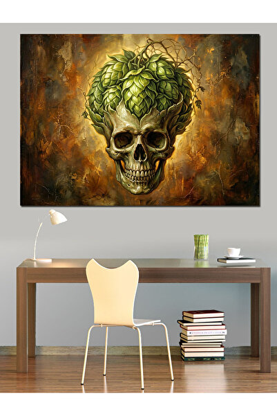 Artmeg Pânză decorativă cu design de craniu verde cu tematică naturală - Tabl...