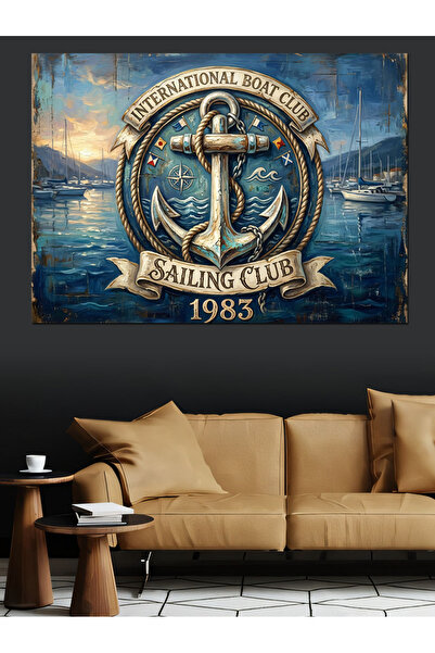 Tablo Mega Sailing Club Retro Denizci Logosu Dekoratif Kanvas - Mdf Ahşap Tablo