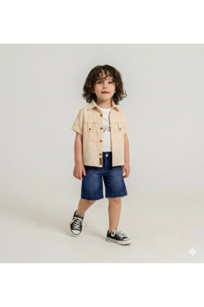 Bontino Σετ σορτς 3 τεμαχίων για αγόρια - Πουκάμισο και τζιν σορτς από 100% β...