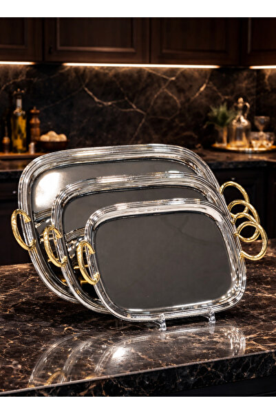 ALQANNAS Tebasi Steel Set of 3 Pieces Matte Silver with Gold Handle 3 Sizes |...