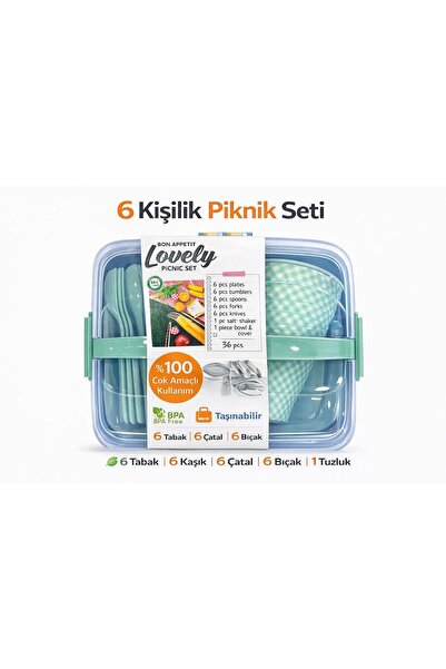 genel tr Lovely Piknik Seti 6 Kişilik 32 Parça Yeşil