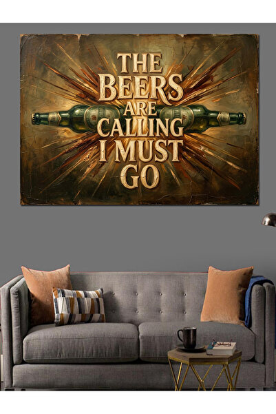 Artmeg Pânză decorativă cu textul „The Beers Are Calling” - Masă din lemn MDF