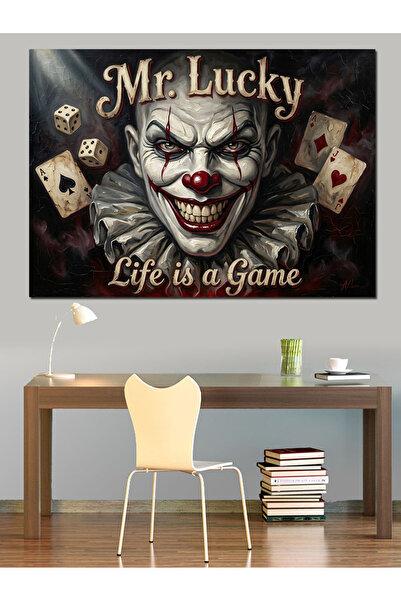 Artmeg Panou decorativ din pânză Mr Lucky cu clovnul norocos - Tablou din lem...