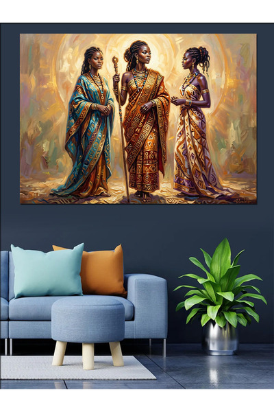 Artmeg Pânză decorativă cu trei figuri feminine în ținute tradiționale - Tabl...