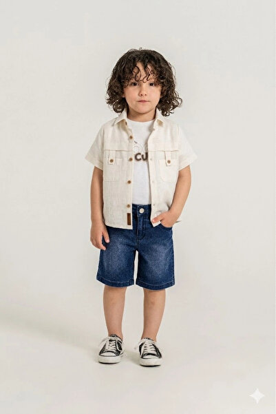 Bontino Σετ σορτς 3 τεμαχίων για αγόρια - Πουκάμισο και τζιν σορτς από 100% β...