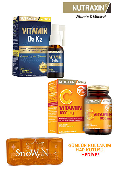 Nutraxin D3K2 Sprey 20ml | Vitamin C 30 Tab (D3, K2 ve Vitamin C Takviyesi) +...