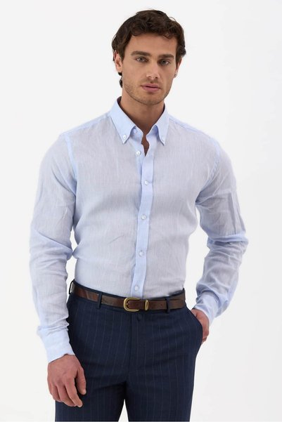 Score Michail Ice Blue Regular Fit Linen Shirt 4165-09