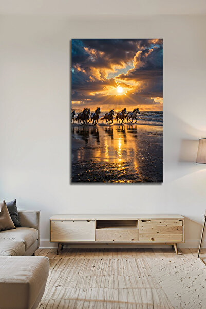 B&G DESIGN Cai de lux care alergă pe plajă la apus de soare, pictură decorati...