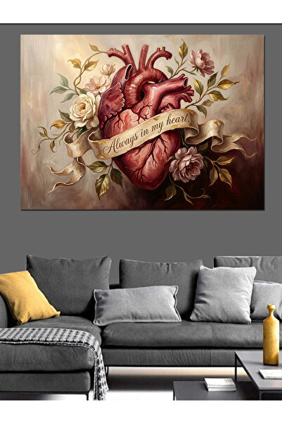 Artmeg Tablou decorativ din pânză cu inimă anatomică florală și dragoste - Ta...