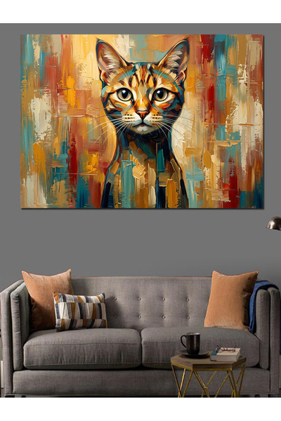 Artmeg Portret de pisică colorat în stil acuarelă, pânză decorativă - Tablou ...