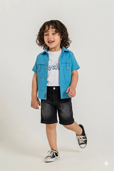 Bontino Σετ σορτς 3 τεμαχίων για αγόρια - Πουκάμισο και τζιν σορτς από 100% β...