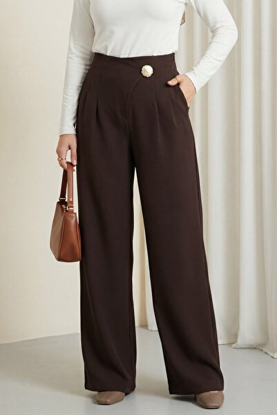 HİJABAYA Φαρδύ παντελόνι από κρεπ με φερμουάρ στο πλάι, καρφίτσα και λεπτομέρ...