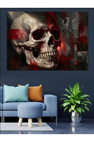 Artmeg Cracked Skull and Eagle Decorative Canvas - Mdf Wood Table