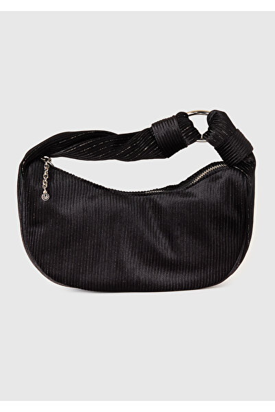 United Colors of Benetton Women's black glittery metal detailed velvet handbag