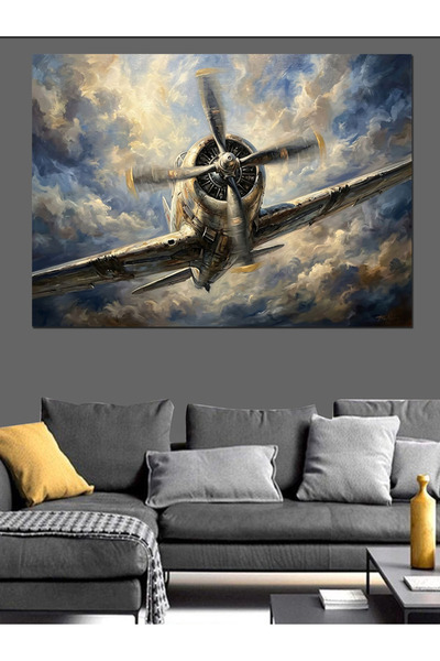 Artmeg Avion cu elice antic în rândul norilor - Pânză decorativă - Masă din l...
