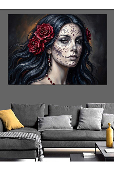Artmeg Portret de Femeie cu Trandafiri și Tatuaje, Pânză Decorativă - Masă di...
