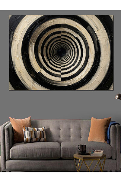 Artmeg Black and White Circular Optical Illusion Decorative Canvas - Mdf Wood...